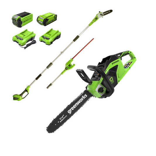 40V 14" Cordless Battery Chainsaw & 8" Pole Saw w/ (1) 2.5 Ah Battery, (1) 2Ah Battery & (2) Chargers