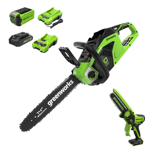 40V 14" Cordless Battery Chainsaw & 24V 6" Pruner Saw w/ (1) 2.5 Ah Battery, (1) 2Ah Battery & (2) Chargers